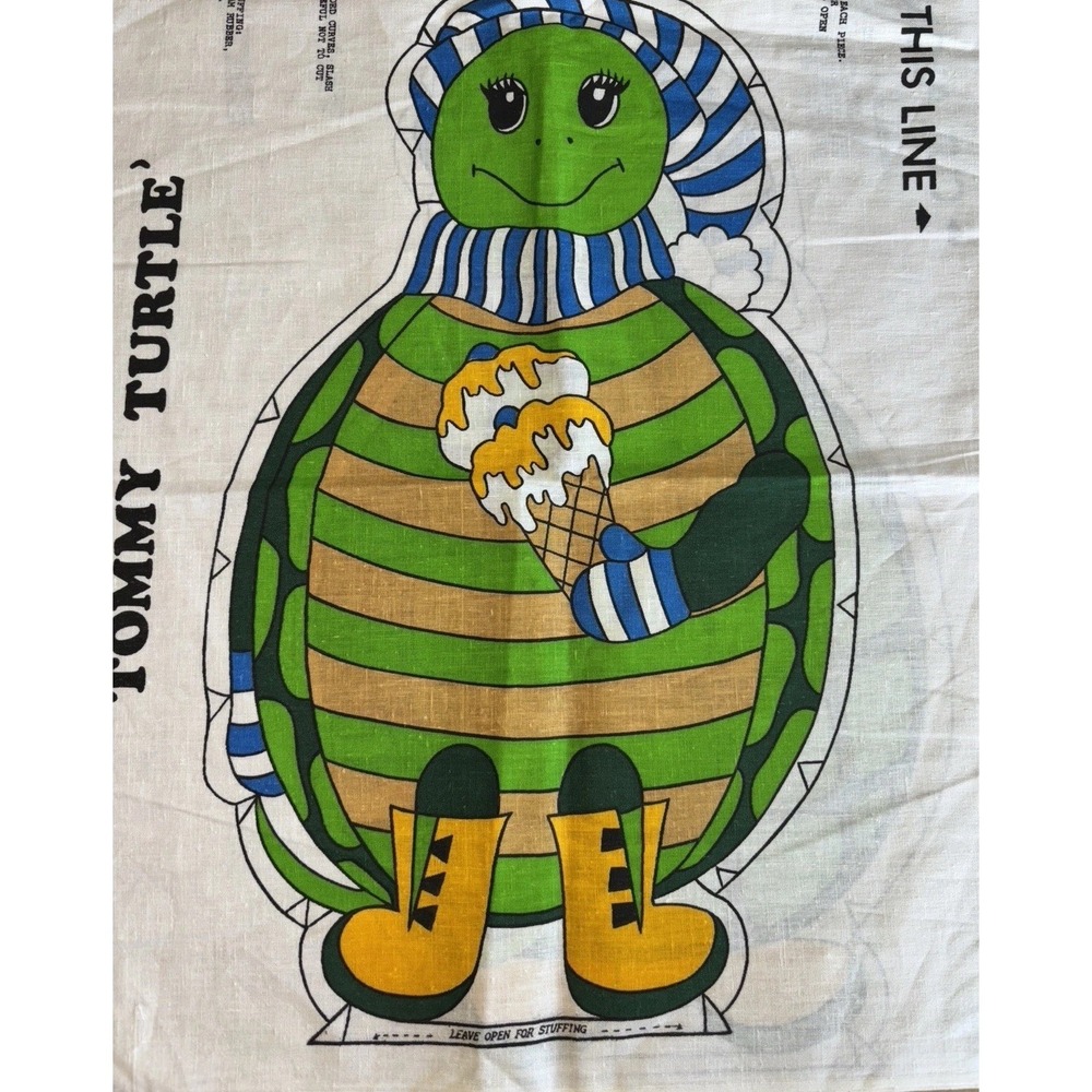 Vintage TOMMY TURTLE Cut & Sew Fabric Panel Pillow Doll Springs Mills 1976